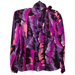 Pogia by D. Polimei Vintahr Silk Tie Neck Secretaries Blouse